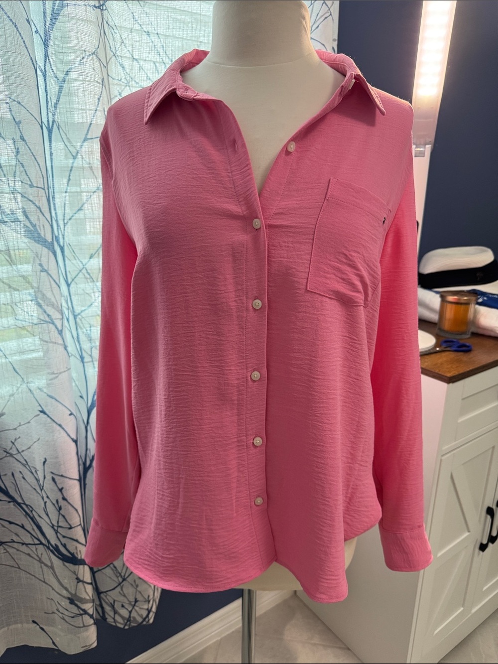 Tommy Hilfiger- Women's Pink Button-Front Long Sleeve Blouse